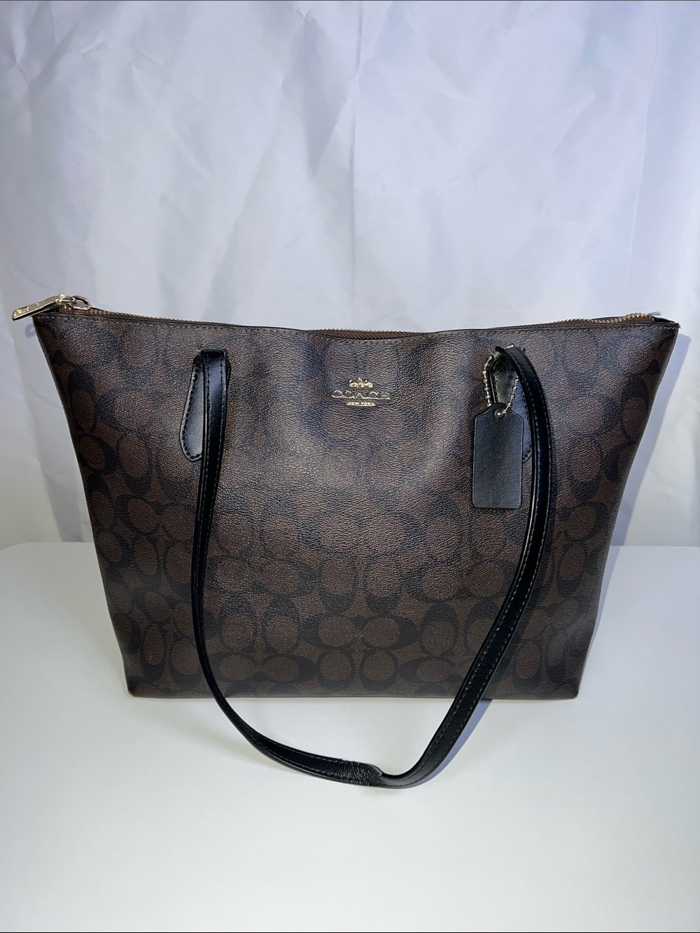 Coach Brown Signature Tote with Black Straps